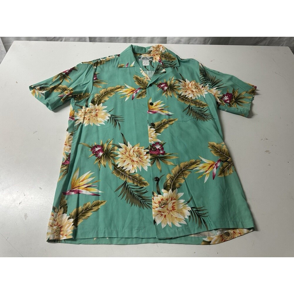 Vintage Two Palms Green Floral Made In Hawaii Hawaiian Shirt Men’s Size S - New